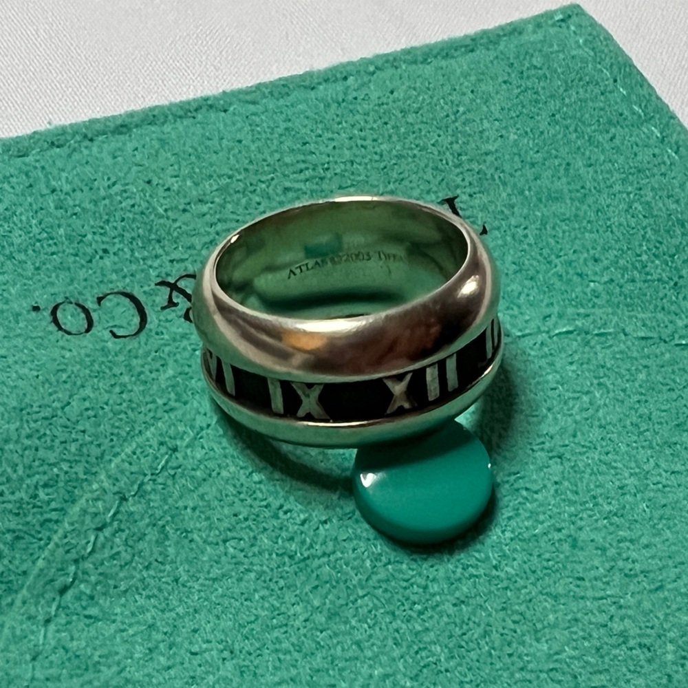 Tiffany & Co.  Sterling Silver Atlas Roman Numeral Wide Band Ring 5
